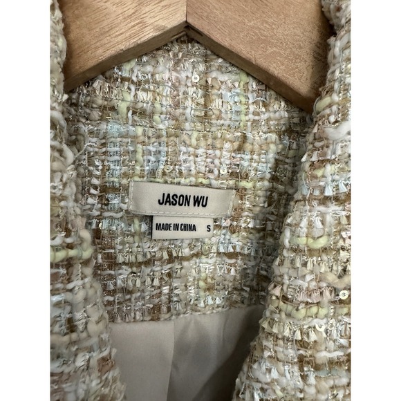 Jason Wu Jacket Tweed long Trench Blazer Boucle Double Breast cream  Size Small - Picture 3 of 12